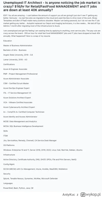 AntyKuc - Stan I.T na 2024 - architekt z całą listą certyfikatów i skończonymi studia...