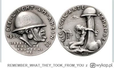 REMEMBERWHATTHEYTOOKFROM_YOU - Niemiecki medalion z 1920 nawiązujący do Niemek które ...