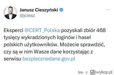 Sin- - „Eksperci CERT Polska pozyskali zbiór blisko pół miliona loginów i haseł polsk...