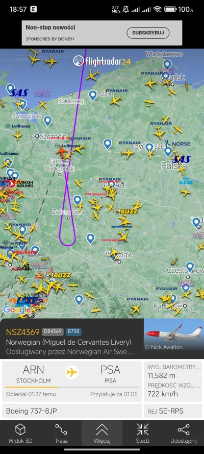 44Bw4jKocK - #flightradar24 chłop wleciał do Polski i aż zawrócił