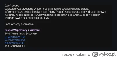 rozowy_dzban - Napisałam do #tvn czy i kiedy planują kolejny maraton #harrypotter. Po...