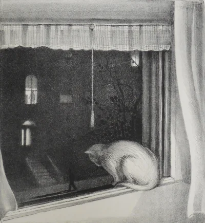 GARN - #sztuka #art #litografia autor: Mabel Dwight | Cat in the Window | 1928