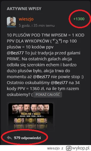 w.....o - REKORD AKCJI 10 PLUSÓW = 1 KOD PPV!! 
Jesteście PO JE BA NI  ( ͡° ͜ʖ ͡°) 13...