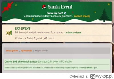Cyleriapl - Kolejny rekord: 895 aktywnych graczy online na Cyleria OTS
Z tej okazji p...