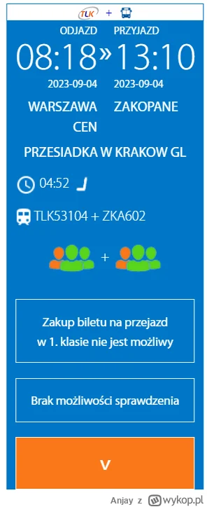 Anjay - Chcę sobie kupić bilet na pociąg z warszawy do zakopanego tak jak na ss 04.09...