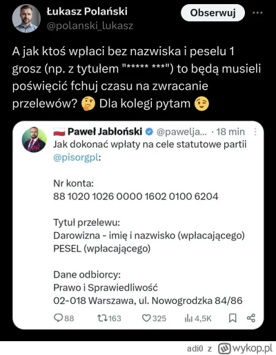 adi0 - Dobra akcja, ciekawe czy mają płatne przelewy zwrotne?

#bekazpisu #bekazprawa...