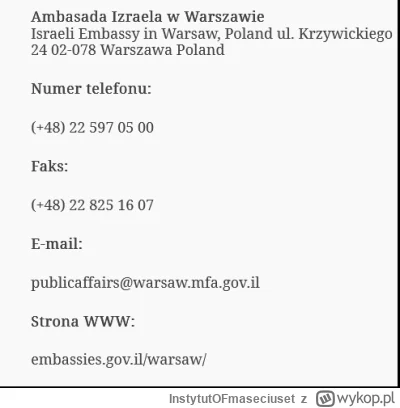 InstytutOFmaseciuset - Ambasada iZRAELA w Warszawie email i numer
Wiecie co robić,naw...