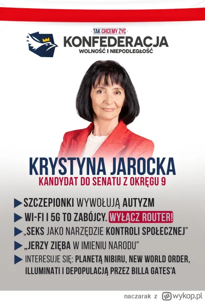 naczarak - "Krystyna Jarocka - kandydatka Konfederacji do senatu z okręgu 9, głosi an...