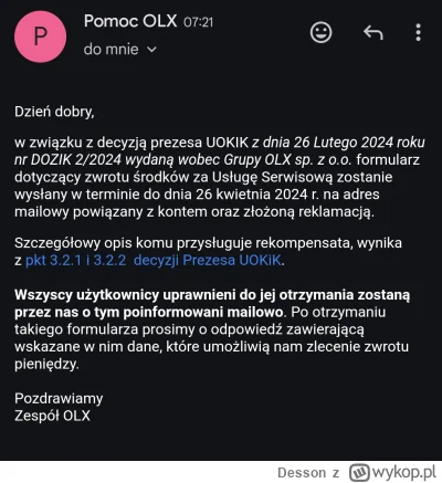 Desson - @nbqbio dostałem odpowiedź od olx: