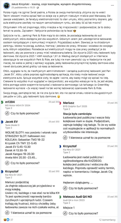 1001001 - Ciekawa sytuacja z ładowaniem aut elektrycznych w Nadarzynie. Na P&R jest p...