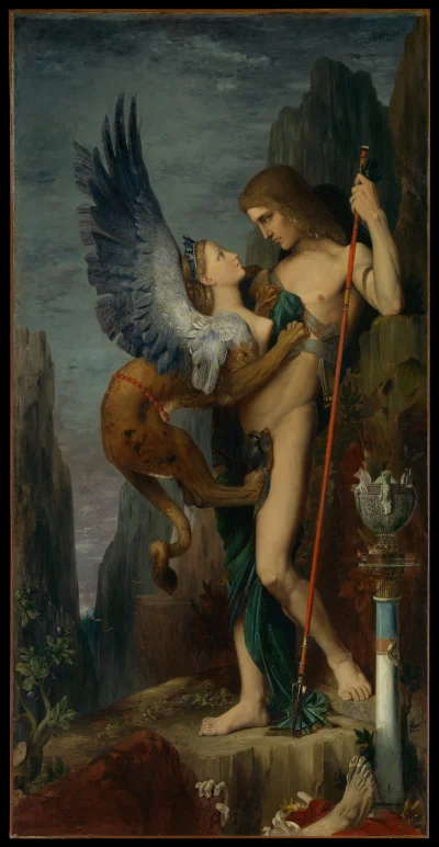 Loskamilos1 - "Oedipus and the Sphinx", 1864, dzieło to stworzył Gustave Moreau. Obra...