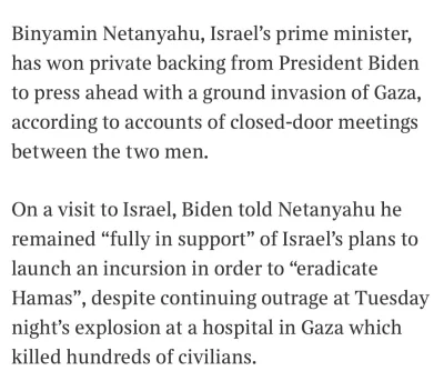 iglawcewce - według The Times Biden dał Izraelowi zielone światło w sprawie lądowej i...