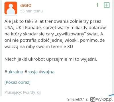 Smarek37 - #ukraina #wykop
Świetny poziom wykopu. Użytkownik walący typowo ruską narr...