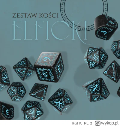 RGFK_PL - Turkusowe elfie runy połyskują na głębokiej czerni z brokatowym pyłem jak z...