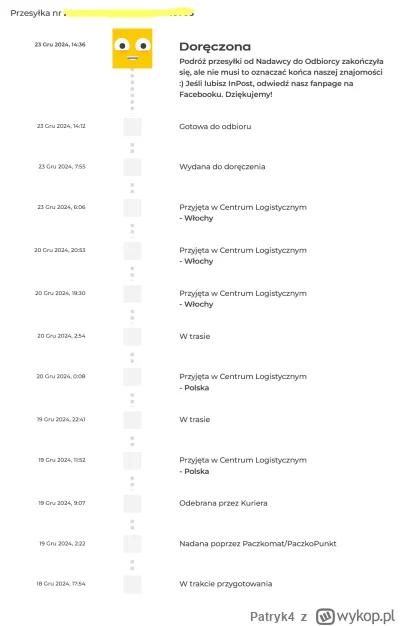 Patryk4 - Wysłałem swoją pierwszą paczkę do Włoch przez paczkomat. Przesyłka wysłana ...