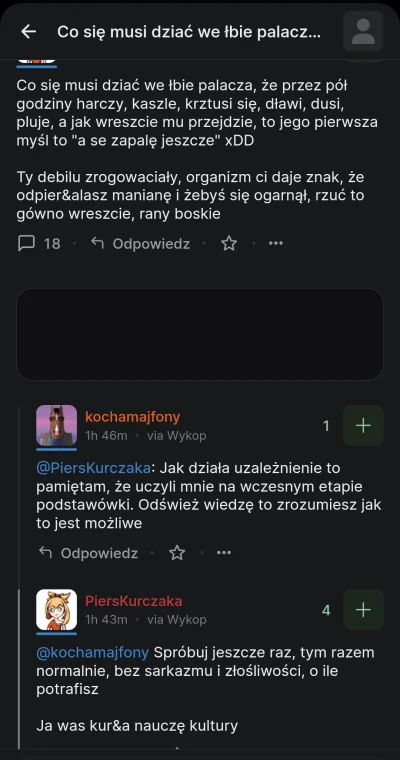 mk321 - Ale frustrat @PiersKurczaka.

Napisał coś o palaczach, @kochamajfony mu odpis...