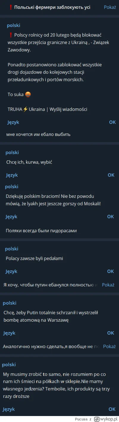 Pucuss - Ukraińskie komentarze na temat Polaków pod postem o proteście/blokadzie gran...