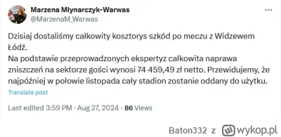 Baton332 - Widzew zapłaci ok. 75 000 zł za zniszczenia kiboli na stadionie Cracovii
#...