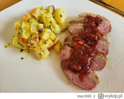 mac666 - Filet z kaczki polany sosem winno-truskawkowym z anyżkiem, a do tego salatka...