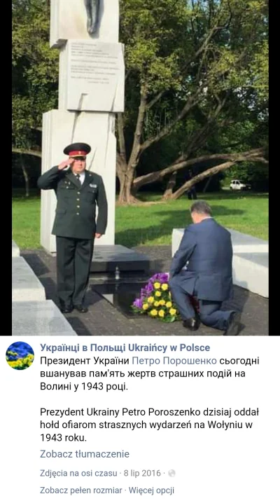 gtk90 - Uwczesny prezydent Ukrainy klęka przed pomnikiem ofiar Rzezi Wołyńskiej, 2016...
