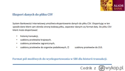 Cedrik - Murki, chcę wyeksportować do pliku CSV wyciągi ze swojego konta w #aliorbank...