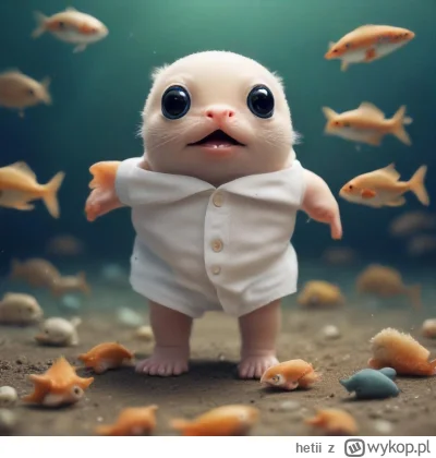 hetii - A cinematic shot of a baby fish wearing panties