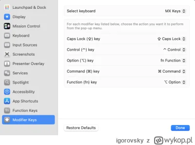 igorovsky - Da sie jakos ustawic na #macOS zeby #logitech #mxkeys uzywal klawisza fn ...