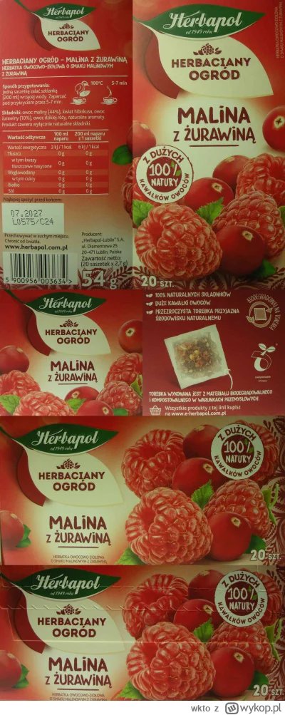 wkto - #listaproduktow
#herbatkaowoc #herbatkamalina 44% z żurawiną 10% 20t Herbapol ...