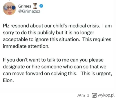 JAn2 - Tymczasem Grimes, matka 3 dzieci Muska, dobija sie do niego na Twitterze, że d...