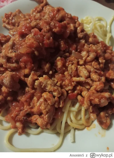 Anonim5 - #przegryw spaghetti chuopskie z mięsem #jedzzwykopem #gotujzwykopem #spaghe...