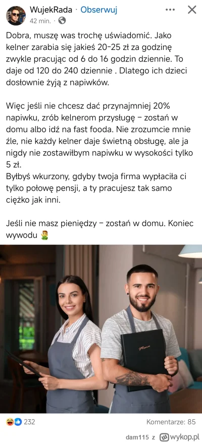 dam115 - Ale się chłop odkleił xD 

Jak cię biedaku nie stać na 20% napiwku to masz z...