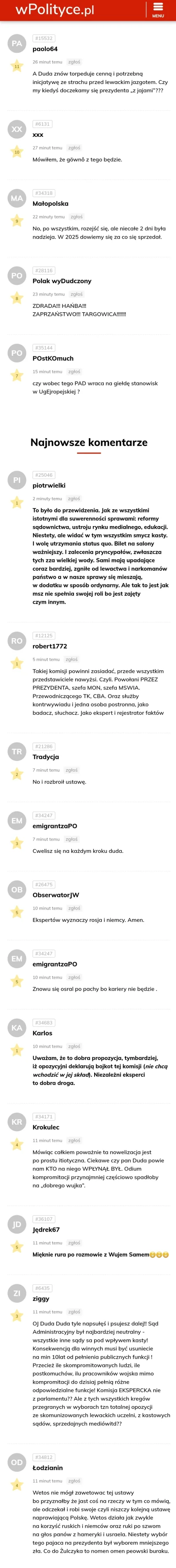 sznioo - oto komentarze pisowców na temat poprawek Dudy do lex Tusk, prosto z Chorosz...