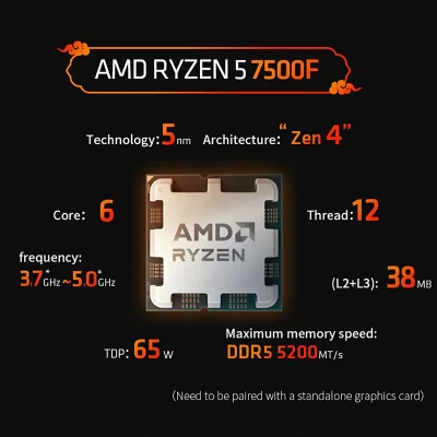 n____S - ❗ AMD Ryzen 5 7500F R5 3.7GHz 6-Core 12-Thread CPU Processor
〽️ Cena: 135.02...