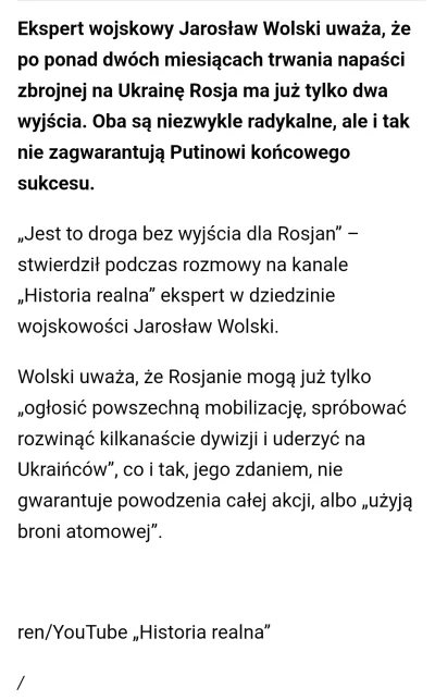 Wilczynski - #ukraina maj 2022. Wolski "przewidział", że Rosja ma tylko dwa wyjścia.....