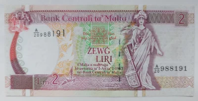 Barakun91 - #numizmatyka #pieniadze #hobby #banknoty
2 Liri z Malty(1994)