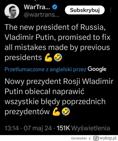 Grooveer - Autor tweeta się śmieje, ale deklaracja Putina brzmi groźnie.
#wojna #ukra...