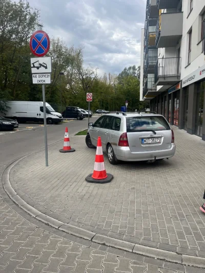 czerwony_kmer - Czy dało się zaparkować jeszcze bezczelniej?

✓środek chodnika
✓zakaz...