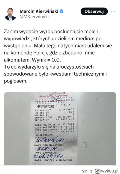 Sin- - Godzinę później normalnie mówił. Po dwóch godzinach nawet zamieścił wynik bada...