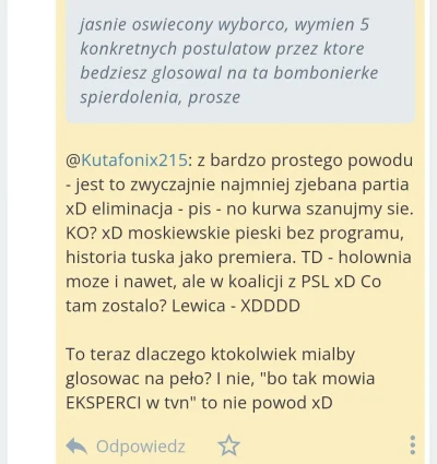 Kutafonix215 - @yhbgrobdoivbvwamsv: jedyne co potrafisz, to powtarzac "fajnopolak" i ...