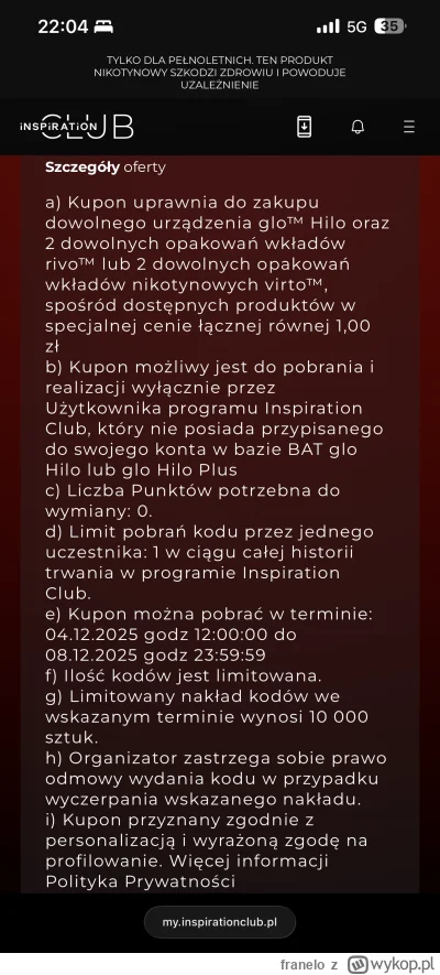 franelo - Wcześniej SMS, teraz po zalogowaniu się na swoje konto na stronie inspirati...