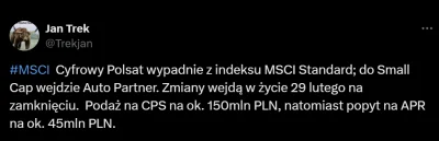 Okcydent - @jestemtunew: W drodze jest przetasowanie ('rebalancing') w MSCI Poland. J...