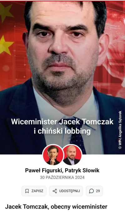 p.....x - Tomczakowi to dzisiaj nie odpuszczą XD

"Jacek Tomczak, obecny wiceminister...