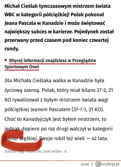aspk - Gratulacje dla Pana Cieślaka. Swoją drogą na Onecie widać, że czytają to co pu...