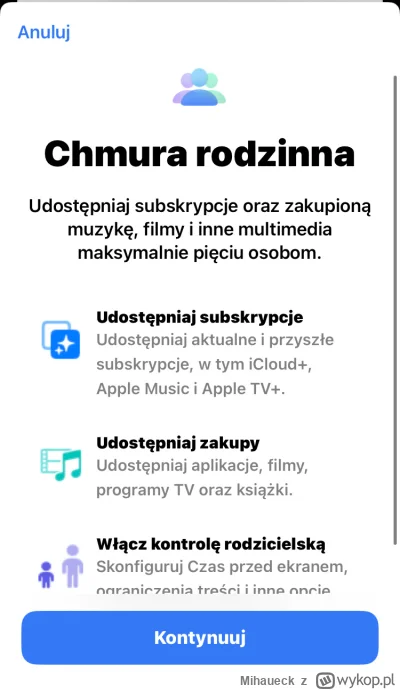 Mihaueck - @ekimek musisz w iCloud skonfigurować chmurę rodzinna