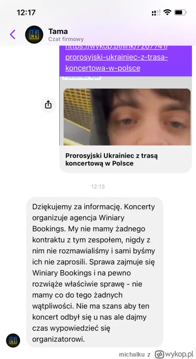 michalku - Napisalem do poznanskiego klubu, w ktorym gosc mial miec koncert - wiedzą ...