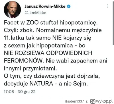 H.....7 - -Korwin chce gwałcić dzieci od 8 roku życia (wtedy występuje również wiek m...