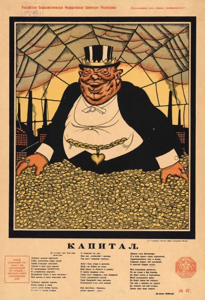 Nanari - Plakat komunistyczny z 1920 roku, przedstawiający kapitalistę. Na dole plaka...