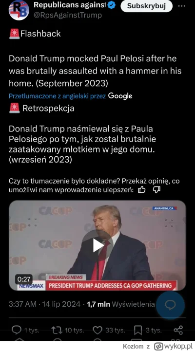 Koziom - @epicko: 
Dzisiejszy zamach na Trumpa pokazuje prawdziwą twarz lewicowych ps...