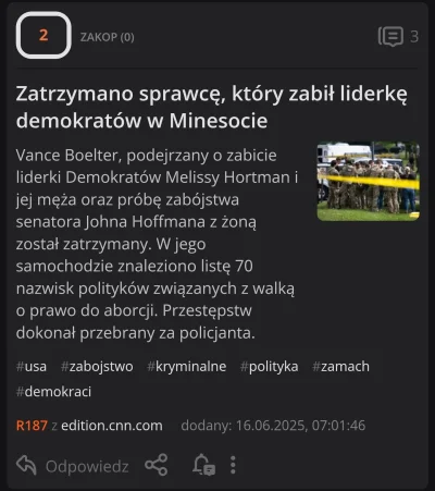 R187 - @WojciechM-ce: 3 miesiące temu jakiś facet zastrzelił liderkę Demokratów w Min...