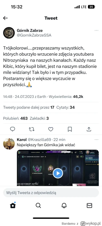 Bardamu - Górnik wrzucił zdjęcie Nitrozyniaka w loży VIP na Twitterze, po kilku godzi...
